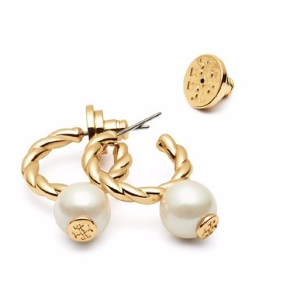 Tory Burch Rope Pearl Gold Earrings New w/ Pouch - Picture 6 of 7